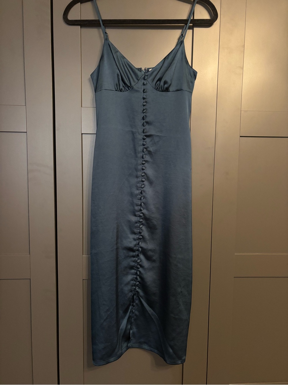 Chelsea28 Satin Midi Slip Dress in Teal Blue